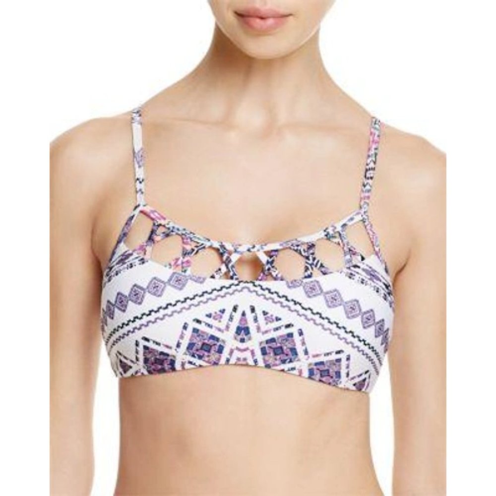 New 97$ Red Carter Women's Sz L White Ocean Bohemian Strappy Bralette Bikini Top